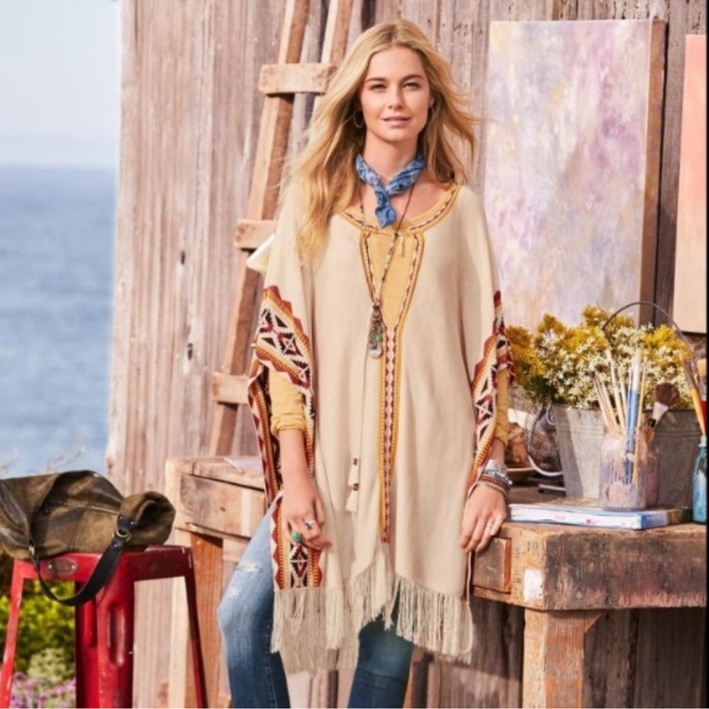 Sundance Idol Mind rush creek Southwest Aztec Poncho Tassel Fringe Size L/XL